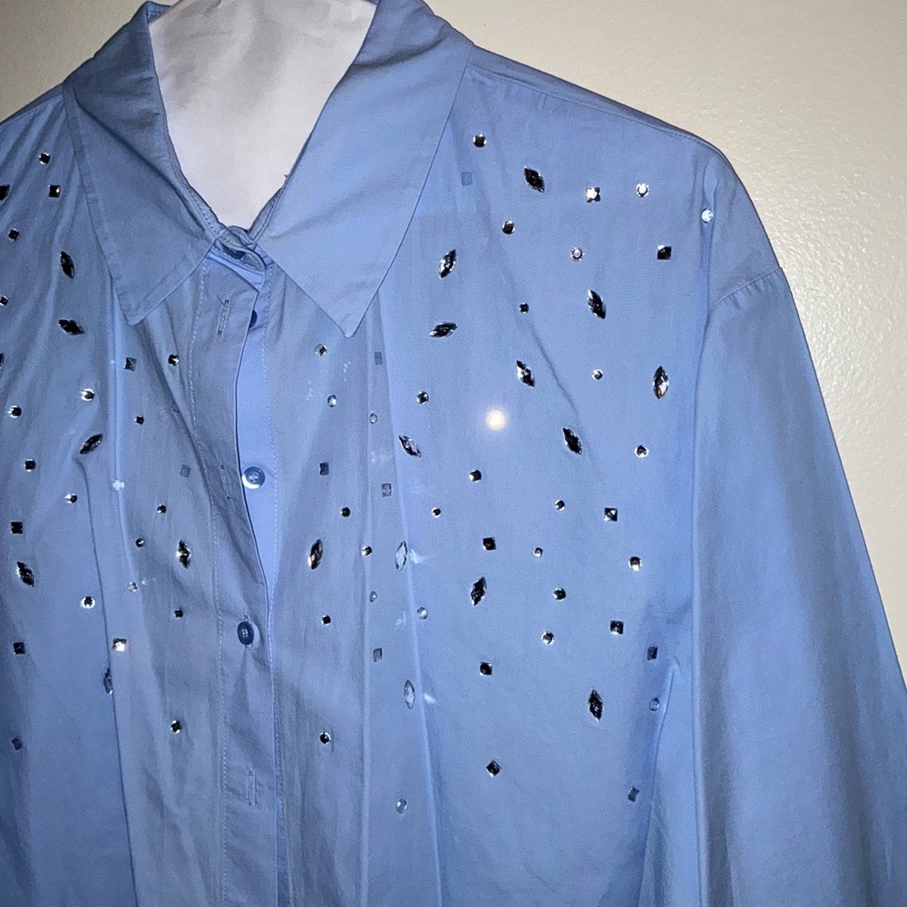 Zara Light Blue Button-Up Shirt with Silver Accents